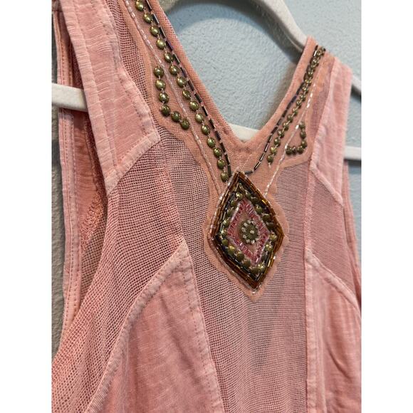 Free People Focus on Center Beaded Tank Top; Pink Medium - Picture 7 of 7